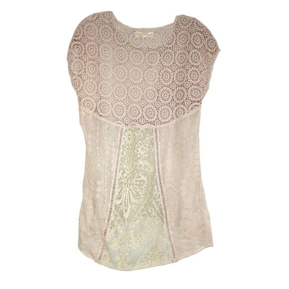 4 Love and Liberty Romantic Patchwork Pieced Lace Silk Tunic, Size S, Bohemian - Picture 2 of 7